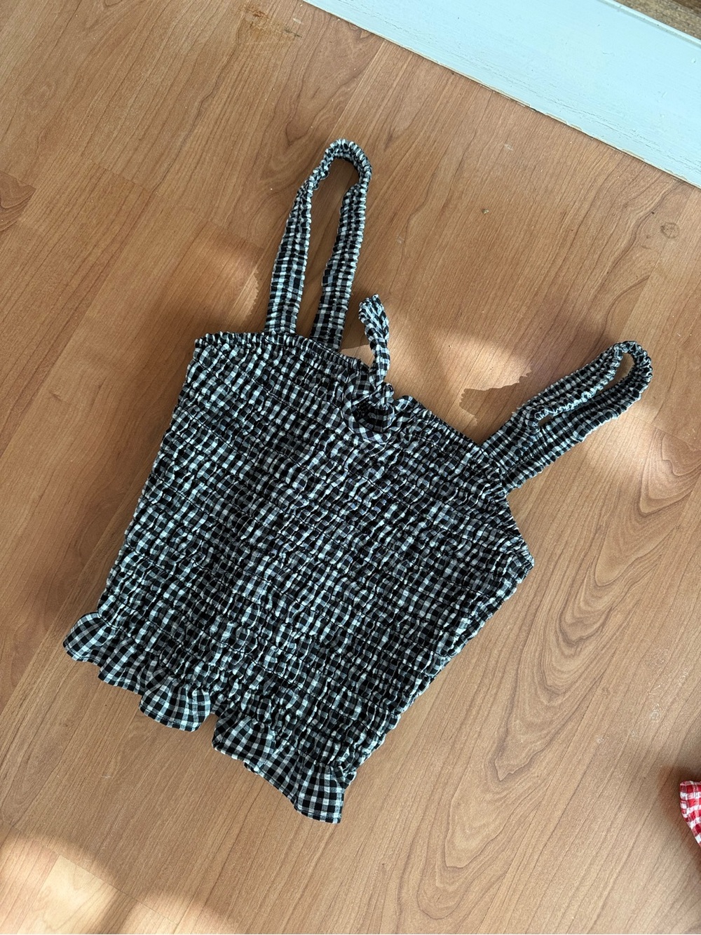 Black and White Gingham Smocked Tank Top